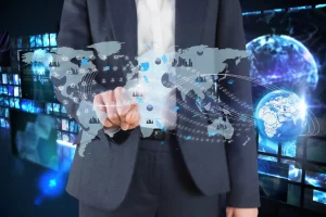 man playing virtual reality map